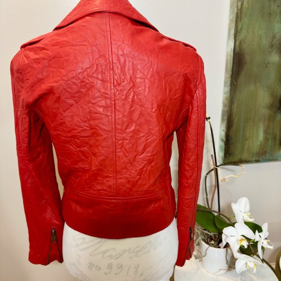 Michael Kors Red Leather Moto Jacket Size XS - Picture 3 of 3